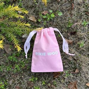 High Quality Pink Color Cotton Canvas Jewelry <b>Pouch</b> Recyclable Cotton <b>Drawstring</b> Bag <b>Pouch</b> With Pink Ribbon - Product Image 5
