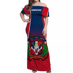<strong>Custom</strong> Dominican Republic Women's <strong>Dresses</strong> Proud Quality Wholesale Full Printing Dominicana Off Shoulder Long <strong>Dress</strong> Flag Style - Product Image 2