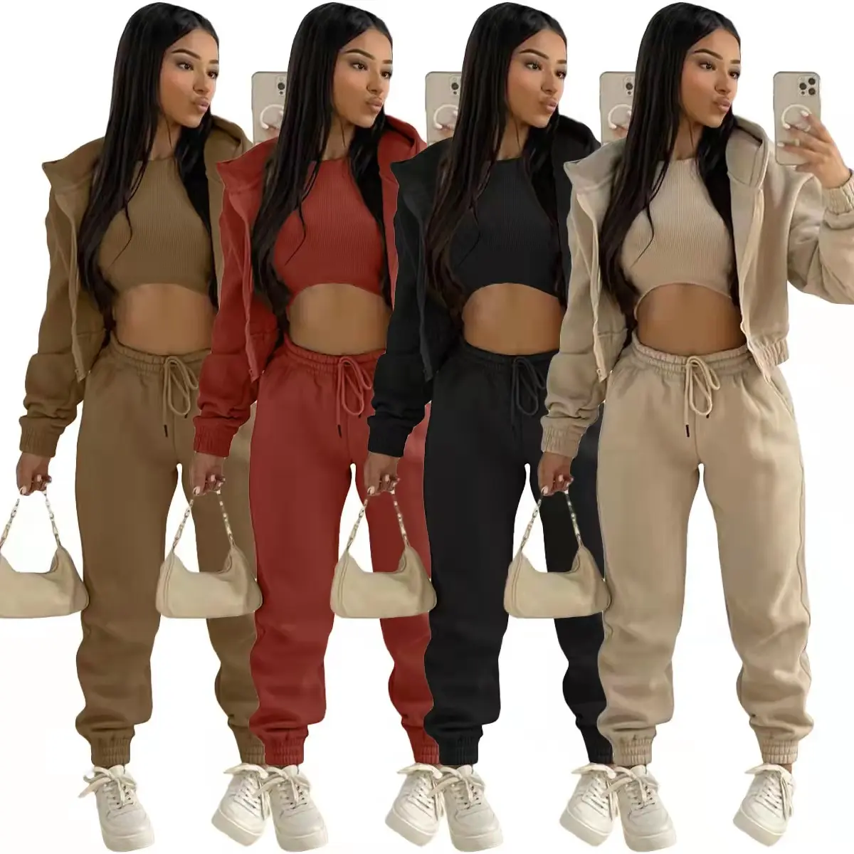 New Women Hood Thick Warm 2 Pant Joggers Sweat Suit Winter Tracksuits Long Sleeve Two Piece Pants Trousers Sets