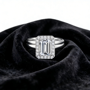 New Arrival S925 Sterling <b>Silver</b> Women's Step-Cut Zirconia <b>Ring</b> with Rows of Diamonds Fade-Resistant - Product Image 1