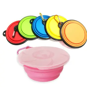 Non-Skid Silicone Slow Feeder Collapsible Dog Bowl Custom white non slip folding dog bowl with Lid