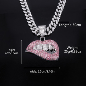 Colgante <span class=keywords><strong>de</strong></span> labios sexy con gancho grande, estilo Hip <span class=keywords><strong>Hop</strong></span>, en color oro y plata metálico, con pedrería completa, para estuche. - Product Image 3