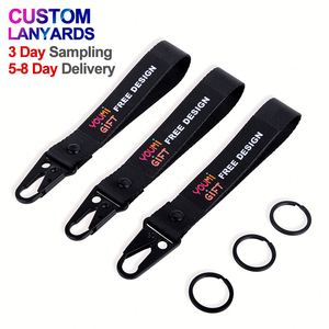 Wholesale <b>Custom</b> Keychains Carabiner Jacquard Logo Key Tag <b>Keychain</b> Woven Key Strap Hand Wrist Lanyard Key Chain with Carabiner - Product Image 1