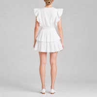 Robe Courte Blanche en Coton Brodé à Motifs Anglaise pour Femme, avec Volants Superposés et Smocké – Fabrication Artisanale