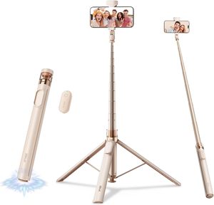 Perche à selfie AB226 1,68 m tout-en-un avec trépied à ouverture automatique, télécommande rechargeable et tige télescopique en alliage d'aluminium pour selfies en extérieur - Product Image 1