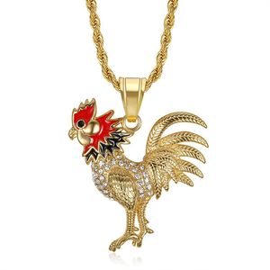 <b>Titanium</b> Steel Rooster Pendant Necklace With Diamond Pave Setting Unisex Gift Jewelry Animal Zodiac Design Stainless Steel <b>Chain</b> - Product Image 5