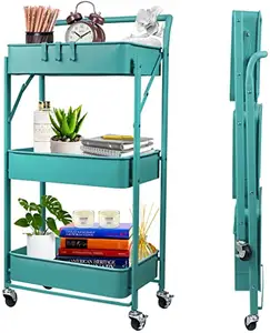 3-Tier Rolling Utility Storage Organizer Cart with Lockable Wheels Mesh Baskets