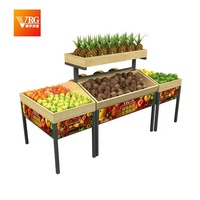 Boxue Professioneel Lichtgewicht Commercieel Metalen Fruit- en Groentepresentatiestandaard - Industrieel 4-laags Staal Houten Supermarkt Rek voor
