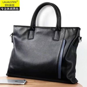 Laualsten Men's Leather <b>Briefcase</b> Large Capacity Business Handbag Black Cowhide Shoulder Bag For Travel Work - Product Image 1
