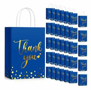 X404 Customizable Royal Blue Art Paper Bag Kraft Paper Business Thank You Guest <b>Gift</b> Packaging Biodegradable Logo Printed - Product Image 1