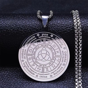 Collares de Joyería de Moda con Colgantes Redondos de Acero Inoxidable para Hombre, con Diseños Religiosos, de Astrología, Brujería y Adivinación Irlandesa - Product Image 2