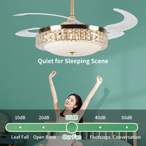 Factory Fandelier Ventilador de techo con luz, Araña de ventilador de techo retráctil de cristal para dormitorio Sala de estar LED regulable, dorado - Product Image 4