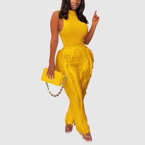 ชุดเซ็ตสองชิ้นสีพื้นคุณภาพสูงประดับพู่สำหรับฤดูร้อน แฟชั่นผู้หญิง - Product Image 6