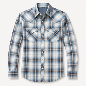 <b>Western</b> Plaid <b>Shirt</b> Men Cowboy Long Sleeve Button Down Casual Flannel Cotton Breathable Spring Outdoor Wear - Product Image 3