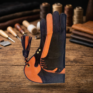 Gants de fauconnerie en cuir noir et orange - Équipement de chasse durable pour l'extérieur - Taille unique - Toutes saisons - Chasse en plein air - Qualité supérieure - Product Image 3