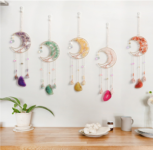 Campana a Vento Artigianale Bohemien con Cristalli a Forma di Luna e Gemme per Casa e Giardino, Stile Boho Magico Arcobaleno - Product Image 3