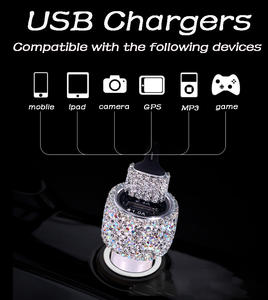 Roadstar Car Charger Accessories Set Rhinestone Dual USB Car Chargers 3 in 1 Nylon Braided Charging <strong>Cable</strong> Crystal Car Decoration - Product Image 6