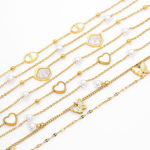 JUSNOVA Bracelet Charm Géométrique en Gros Acier Inoxydable Plaqué Or 18K Chaîne de Cheville Perle Édition Limitée <span class=keywords><strong>Bijoux</strong></span> de Mode pour Femmes - Product Image 6