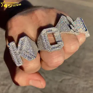 Iced Out Custom 925 Sterling Silver VVS Baguette Moissanite Hip Hop Letter Ring For Men
