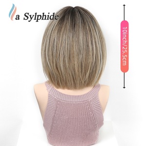 Peluca completa para mujer La Sylphide, peluca corta y recta hasta los hombros con degradado marrón y raya central, estilo europeo americano - Product Image 4
