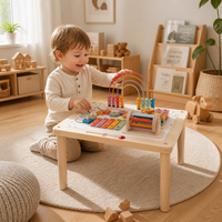 Table d'activités en bois pour enfants 6-en-1 avec labyrinthe de perles, xylophone et hauteur réglable