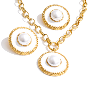 JINYOU 2956 - Juego de Joyería con Collar de Perlas Redondas con Diseño de Trigo, Cadena de Acero Inoxidable Chapada en Oro y Aretes Grandes - Product Image 1