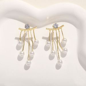 Trendy Alloy Gold Plated Pearl Dangle <b>Earring</b> Women Party Jewelry Bling Shiny <b>Crystal</b> Rhinestone <b>Stud</b> Long Tassel INS - Product Image 6