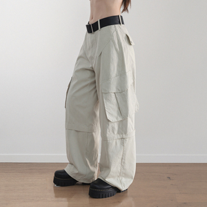 Pantalones Cargo de Pierna Ancha Desmontables de Estilo Urbano Americano para Mujer, de Color Sólido, Ajuste Holgado, Casuales - Product Image 3