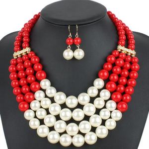 Parure Collier et Boucles d'Oreilles Pendantes en Alliage Plaqué Or avec Perles d'Imitation Multi-Couches, Idéale pour Anniversaire, Fête ou Cadeau de Mariage pour Femme - Product Image 1