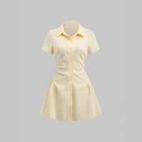 Robe Chemise Rayée Femme à Manches Courtes, Col Boutonné, Taille Cintrée, Ourlet Évasé – Style Preppy Décontracté pour l'Été, Quotidien et le Bureau