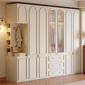 Armoire convertible sur mesure pour chambre à coucher, usage domestique, style moderne minimaliste crème, portes coulissantes en panneaux <span class=keywords><strong>OSB</strong></span> ENF du sol au plafond - Product Image 6