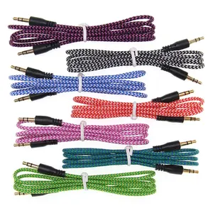 Nylon Car Aux Cable 1m Jack Male to Male 3.5mm Stereo Audio Cable For iPhone Speaker Headphone PC Phone Aux Cord Wire