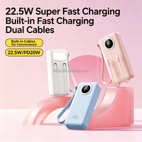 Nouvelle batterie externe portable 22,5W 10000mAh avec logo personnalisé, charge rapide bidirectionnelle Type-C, câbles intégrés, Power Bank 20000mAh
