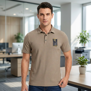 Chemise côtelée personnalisée pour homme avec poche et logo frontal, manches courtes, col classique, haut décontracté, uniforme, imprimé numérique, polyester/coton - Product Image 5