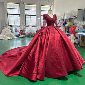 Vestido de Novia Vintage de Lujo de Alta Gama Color <span class=keywords><strong>Vino</strong></span> Tinto con Apliques de Cristal, Vestido de Novia Sexy Xs070 - Product Image 3