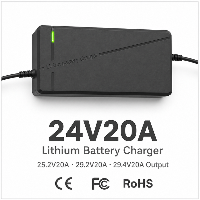 24V20A Fast Lithium Battery Charger 29.4V/29.2V/25.2V for 24V Li-ion Battery Pallet Truck Floor Scrubber Wheelchair Drones
