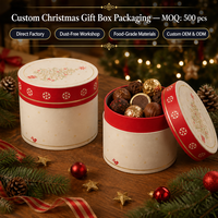 Boîte d'emballage en papier rigide cylindrique avec estampage à chaud doré pour Noël, boîte ronde pour bonbons, biscuits, boîte personnalisée pour chocolat