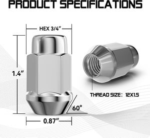 น็อต<span class=keywords><strong>ล้อ</strong></span><span class=keywords><strong>เหล็ก</strong></span>ชุบโครเมียมขนาด 12x1.5 มม. แบบปิดปลาย ทรงบูลจ์ อะคอร์น จำนวน 20 ชิ้น ฐานทรงกรวย ขนาด 19 มม. หกเหลี่ยม สำหรับ<span class=keywords><strong>ล้อ</strong></span>อะไหล่ - Product Image 5