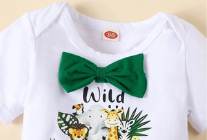 Ensembles de tenues d'anniversaire pour bébés garçons : Barboteuse à imprimé animal avec cravate et short à bretelles en Y – Vêtements pour le premier anniversaire et la cérémonie de gâteau - Product Image 2