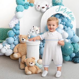 Trajes de Bautizo Personalizados para Niños, Traje Blanco de Manga Corta con Cuello Camisero para Pascua, Ropa de Iglesia para Bebés Recién Nacidos - Product Image 5