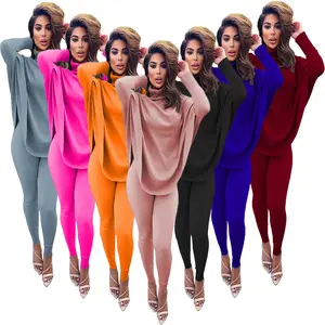 YP Lounge Wear Women Clothes Plus Size Fashion Casual Turtleneck Long Sleeve Two-piece Pants Set Solid Two Piece Set