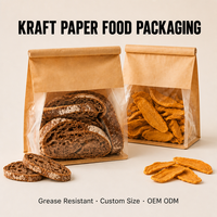 Sac en papier de boulangerie à fenêtre sur mesure, base plate, fermeture à pli et à fil métallique, pour pain rustique, snacks, comptoir de café, impression de logo
