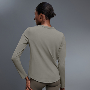 Camiseta de manga larga atlética transpirable para mujer, cuello redondo, Top de Yoga, puños elásticos, ropa de gimnasio de secado rápido, cómoda - Product Image 2