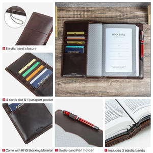 Housse de Bible en cuir pleine fleur sur mesure avec blocage RFID, pochette de protection pour livre avec fente pour cartes et boucle pour stylo, idéale pour les voyages, l'église et l'usage quotidien - Product Image 5