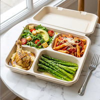 Boîte à lunch rigide à 4 compartiments en bagasse de canne à sucre, écologique, biodégradable, micro-ondable, avec partitionnement des nutriments