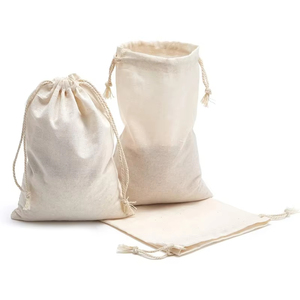 Wholesale Custom Logo Size Double <b>String</b> Cotton Canvas Drawstring <b>Bag</b> Candy Gift Package Storage Pouch Reusable Muslin <b>Bags</b> - Product Image 1