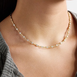 2025 새로운 골드 도금 패션 여성 보석 대나무 모양의 매력 라운드 눈물 드롭 CZ 체인 초커 목걸이 - Product Image 5