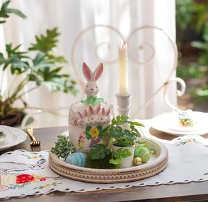 Plateau de service décoratif en bois rustique à <span class=keywords><strong>prix</strong></span> avantageux, plateau rond en bois blanc vieilli, décoration pour table basse - Product Image 4