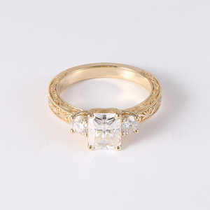 विंटेज शैली की शादी की अंगूठी 14k पीले सोने के केंद्र पत्थर 2 कैरेट रंगीन रंग मोइससानाइट शादी बैंड - Product Image 3