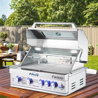 Barbecue à gaz encastrable Luoqi LQ-B4G en acier inoxydable de haute qualité, moderne, avec rôtissoire à poulet intégrée, 66000 BTU, pour usage extérieur professionnel et familial